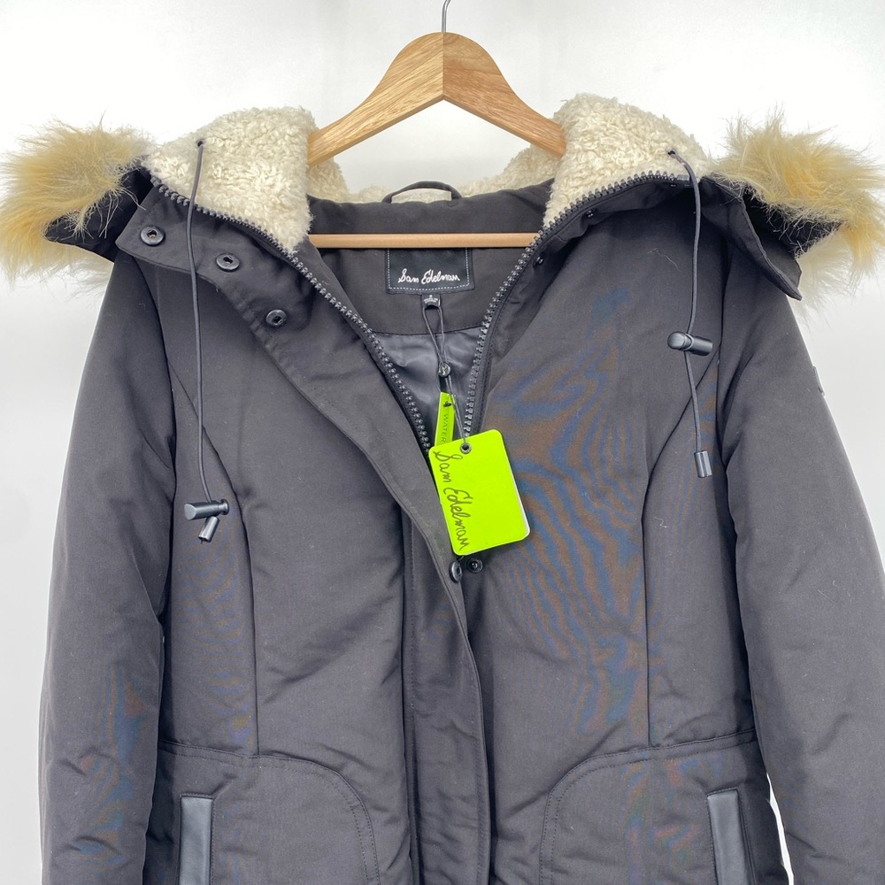 SAM EDELMAN Black Parka Faux Fur
Removeable Hooded Jacket Size S Water
Resistant - Picture 5 of 15